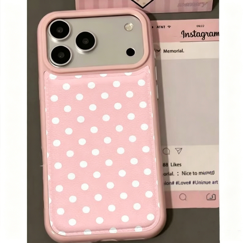Phone Cases Polka Dot - Casing HP Kulit Motif Polkadot Pink