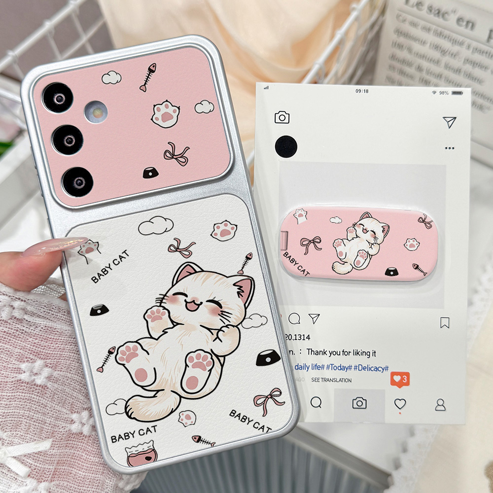 Phone Cases With Stand - Casing Ponsel Kartun Kucing Lucu Untuk